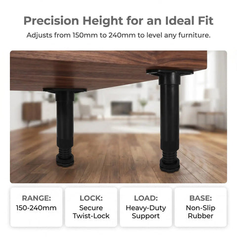 Adjustable Cabinet And Table Legs With Locking Buckle No Tool Height Adjust Easy Setup Plastic Pillar Feet For Uneven Floors