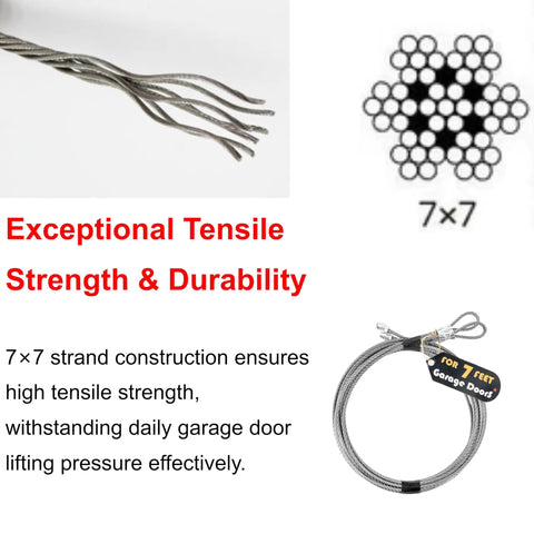 2 Pack 8.8 Ft Torsion Spring Garage Door Cable 1 Eighth Inch Diameter Heavy Duty 304 Stainless Steel Galvanized Beefy Strength