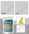 DIY Concrete Crack Filler Sealant That Dries Fast And Bonds Strong For Quick Waterproof Leaks Fix Self Leveling Cement Grout shown with applicator and gloves