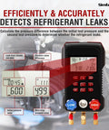 Digital Manifold Gauge Set for HVAC Pros: Dual Pressure and Temperature Readouts, Digital AC Gauge Kit with 3000 PSI Hose, Two-Color Temperature Clamp, Fast Vacuum, Leak Test, and Precise Superheat Subcooling Calculations for refrigerant leak testing