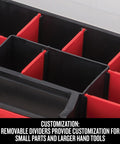 Close-up of 10-Compartment Small Tool Storage Organizer Made From Durable Plastic With Removable Dividers for customization.