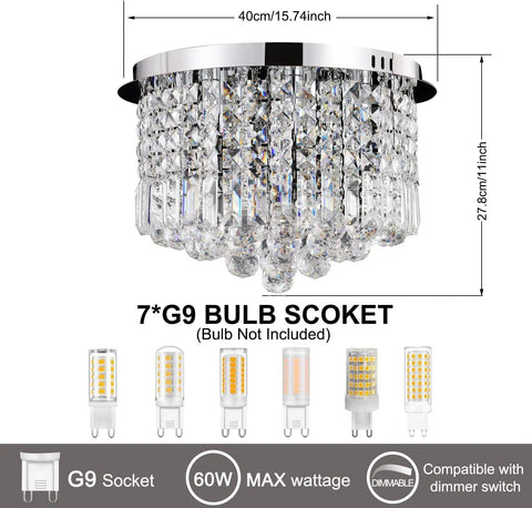 Seven Light Crystal Chandelier Pendant Ceiling Light With Sparkling K9 Crystals Modern Flush Mount Glam Fixture
