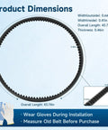 Product dimensions of Heavy Duty Cogged Drive Belt for Scag Turf Tiger 52 and 61 Inch Decks Replacement Belt Five Eighth By Forty Three Quarter Inches 482876; includes glove.