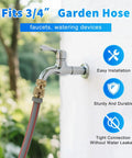 Garden Hose Quick Connector Kit Three Quarter Inch GHT Solid Brass No Leak Fittings attached to outdoor faucet