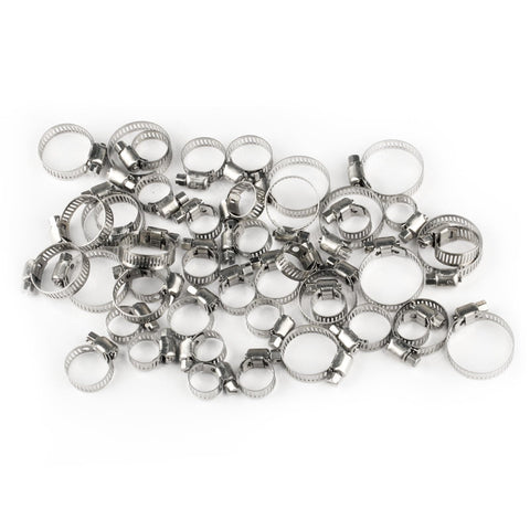 All In One 45 Piece Hose Clamp Kit With One Quarter Inch To One And One Eighth Inch Adjustable Stainless Steel Clamps on display