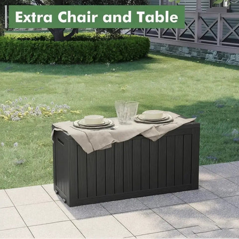 Durable Resin Wood Look Outdoor Storage Box With Lockable Lid, Weatherproof 85 Gallon Deck Box For Patio Backyard And Garden
