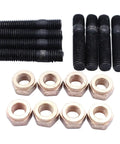 VW 8 Pack Exhaust Manifold Flange Studs and Copper Nuts M8 x 30 12mm Heads for Golf 1974-97 Kit DIY Friendly Heavy Duty Engine Hardware for Easy Install and Leak Free Seal, studs and nuts laid out