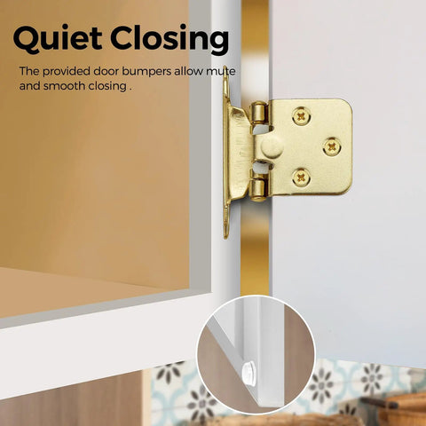 Top Shelf Gold Cabinet Hinges Four Pack Semi Concealed One Half Overlay showing soft close mechanism and door bumper.