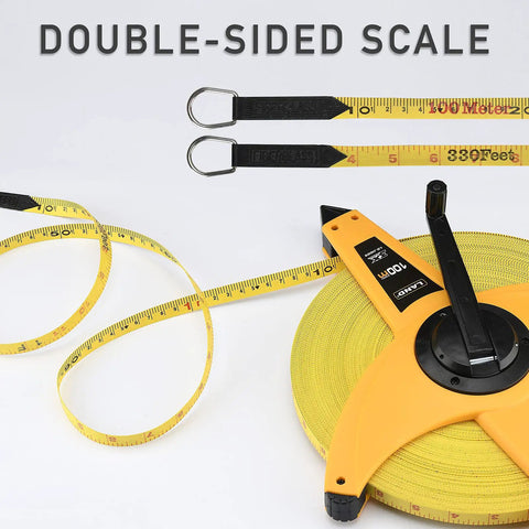 Heavy Duty Fiberglass Tape Measure 330 Feet 100 Meters Open Reel Built Tough With One Half Inch Wide Blade Dual Inch And Metric Scale