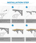 Installation guide for Super Sturdy Matte Black Folding Shelf Brackets demonstrating the setup process with a drill.