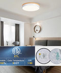 Dimmable Wood LED Flush Mount Ceiling Light With Five CCTs 2700K To 6000K in a modern bedroom setting