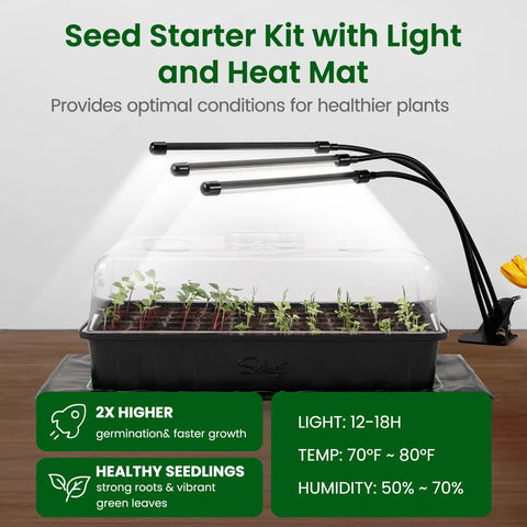 All In One Seed Starter Kit With 60 Cell Tray Grow Light And Heat Mat For Indoor Seed Starting And Seedling Growth
