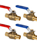 3/4 Inch PEX Ball Valve Four Pack Lead Free Brass Shut Off Valves For Hot And Cold Water Two Red And Two Blue Durable 400 PSI PEX Plumbing Valves NSF Certified