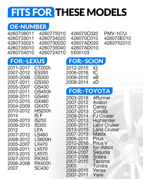 Plug And Play Pre Programmed TPMS Tire Pressure Sensor Kit For Toyota Prius Corolla Camry RAV4 4Runner Tacoma Tundra Lexus IS ES GX HS Scion 315MHz Fitment Set Of Four compatibility chart with OE numbers