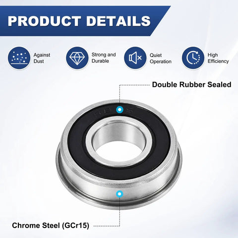 2 Pack FR8-2RS Flanged Ball Bearings 1/2 x 1-1/8 x 5/16 In Double Rubber Shielded Chrome Steel GCr15 Heavy Duty Workhorse