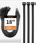 Heavy Duty 100 Pack 18 Inch Black Zip Ties With 75Lbs Tensile Strength Self Locking UV Resistant Cable Ties in packaging