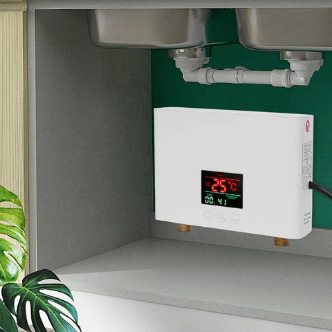 Top Shelf Electric Tankless Water Heater Delivers Hot Water On The Fly With A Slick Point Of Use Design mounted under kitchen sink.
