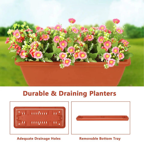 4 Tier Vertical Raised Garden Bed With Legs For Indoor And Outdoor Use, Space Saving Planter for Herbs Vegetables and Flowers, Easy Assembly, Durable Brick Red Finish, displaying drainage tray feature with flowers