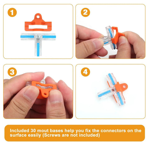 Sequence showing how to use the Three Way Lever Nut Wire Connectors Kit with T Shape Compact Design for easy push in wiring.