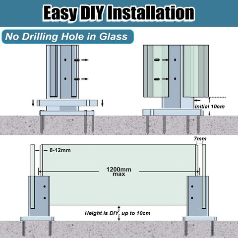 Easy DIY installation guide for Top Shelf 8 Pc Square Glass Rail Clamps For 8 To 12 Mm Panels 304 Stainless Steel.