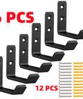 6-pack black metal wall-mount jack-stand hooks with screws