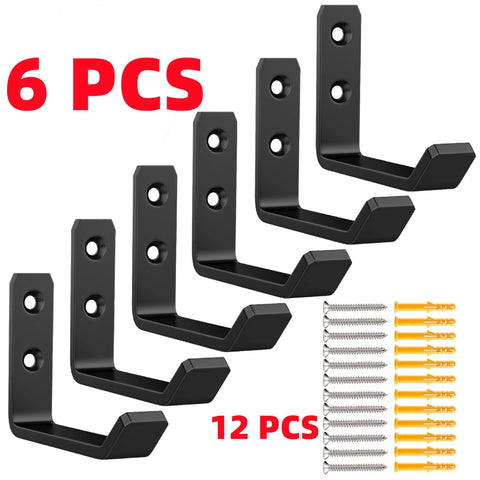 6-pack black metal wall-mount jack-stand hooks with screws