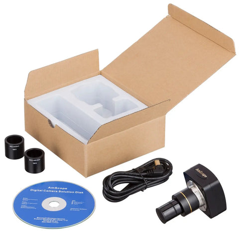 Pro Grade 10MP Microscope Camera For Live View And Still Images, Streams Crisp Real-Time Video To PC Or Mac, Includes 23mm 30mm 30.5mm And C Mount Adapters, Compatible With Windows Mac OS X And Linux, boxed kit with USB cable and adapters