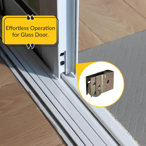 9-366 Stamped Glass Door Roller Assembly for patio doors installed in track, with adjustable steel housing, Pan Am compatibility