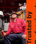 Technician in red shirt holding Silicone Enhanced Rust Penetrant For Frozen Metal Parts, Penetrating Lubricant Aerosol, 16.5 oz can.