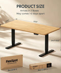 Top Notch Solid White Oak Electric Standing Desk With Dual Motor Height Adjustable System and Built Tough Steel Base dimensions display.