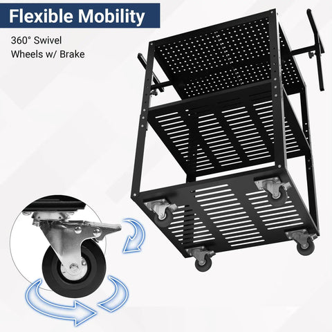 Planer Stand With Roller, 27.6 In By 24 In Tabletop, Height Adjustable From 31 To 44.7 In, 550 Lb Capacity, Four Swivel Casters And Storage Shelves