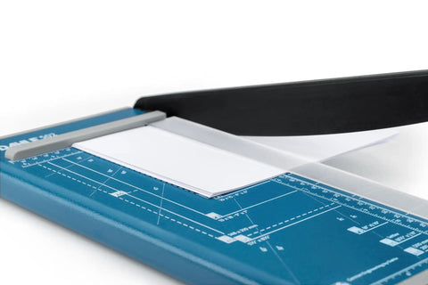 Heavy Duty A4 Guillotine Paper Trimmer With Self Sharpening Blade And Comfort Grip Handle For Crisp Stack Cuts And Zero Fray Edges On Crafts Precision Grid Base Solid Blue