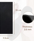 Five Thirty Second Inch Thick Rubber Shoe Soling Sheet For Boots And Shoes With Diamond Pattern Non Slip Bottom For Full Sole Repair Black Budget Friendly Replacement Material For Shoes And Boots showcased with dimensions 9.5 cm by 28 cm and thickness 3.5 mm