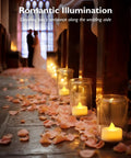 Wedding aisle with 24 Pack Battery Operated Tea Lights With Realistic Flicker And Cozy Warm Glow Flameless Votive Candles on floor