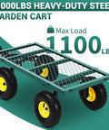 Heavy Duty Steel Garden Cart With 550 Pound Capacity, 10 Inch Wheels, Removable Sides, steel frame on green garden cart
