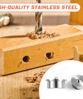 Solid Dowel Pin Centers Drill Hole Tool Set For Woodworking, 12 Pcs Transfer Plugs And Center Markers in use on wood