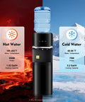 Top Loading Water Cooler With Three Temperature Options Hot Cold Warm For Three Or Five Gallon Bottles Stainless Steel Liner 75W Cooling And 550W Heating Child Safety Lock Black Finish For Home And Office