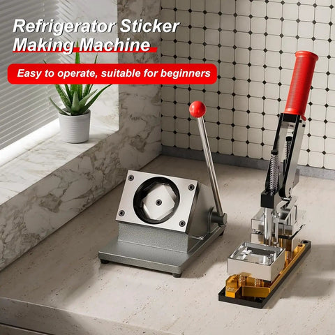 DIY Fridge Magnet Making Kit 2x2 And 2.5x2.5 Inch Square Magnet Press With Paper Cutter Pro Grade Magnet Maker Machine on counter