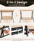 2 In 1 Convertible Porch Swing Bed With Adjustable Canopy And Removable Cushions Solid Metal Frame for backyard or deck