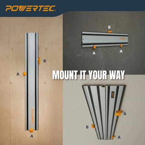 Track Saw Guide Rail Mounts 2 Pack Universal ABS Wall And Ceiling Storage Rack displaying various mounting options.