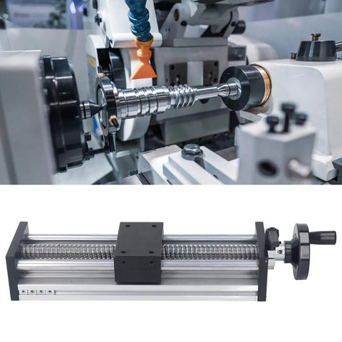 Rock Solid 200mm Stroke Manual Ball Screw Linear Actuator with rail guide, handwheel, and fittings for precision motion