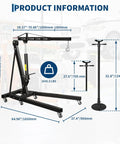 Heavy Duty Folding Hydraulic Engine Hoist And Underhoist Support Stand Combo Two Ton Adjustable Boom specifications diagram.
