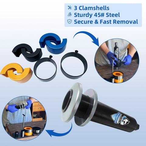 HKTE carrier and pinion bearing puller kit with clamshell puller and blue/black/orange spacers