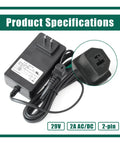 Replacement 29V 2A Switching Power Supply Adapter For Your Recliner Sofa Lift Chairs 2 Pin Connector With 90 Degree Plug Compatible With KDDY008M KDDY001 KDDY008 KDDY008F ZBHWX-A290020A W52RA73-290018 HXY-270V2220A black AC/DC adapter with 2-pin connector