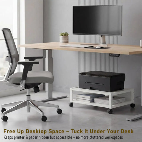 Totally Slick Two Tier Rolling Printer Stand Under Desk With Open Bottom Shelf And Heavy Duty Swivel Casters For Zero Hassle Home Office Workspace Organization White