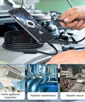 7.9mm Industrial Borescope with LED Lights for inspecting engine bay and dual lens display on smartphone screen