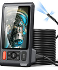 50Ft SemiRigid Endoscope Camera With Light And 5 Inch IPS Screen Triple Lens Sewer Inspection Borescope 1080P Waterproof
