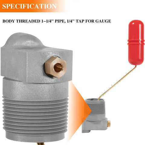 Deep Well Water Tank Air Volume Control Valve 1-1/4 In MNPT And 1/4 In PTF SAE Quick Install with brass fitting and float
