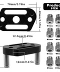 Self Centering Doweling Jig With Eight Size Drill Bushings For One Eighth To Three Eighth Inch Drill Bits, Go To Pro Handheld Drill Guide Block For Straight Holes, Woodworking And DIY Drill Bit Guide, 3D Printed Lightweight with dimensions shown.