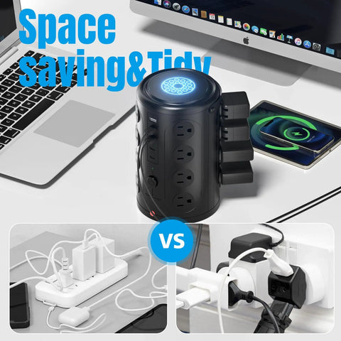 A Dead Simple Heavy Duty 6Ft Power Strip Tower Surge Protector With 16 Broad Spaced Ac Sockets And Five Quick Usb C Charging Ports For Dodging Cable Chaos In Your Home Office Today, compact design with multiple USB ports.